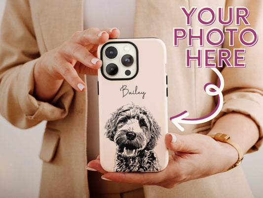Black And White Pet Portrait Phone Case, Cartoonized Pet Portrait Cellphone Case For Men And Women Birthday, Dog Phone Case For Pet Owner