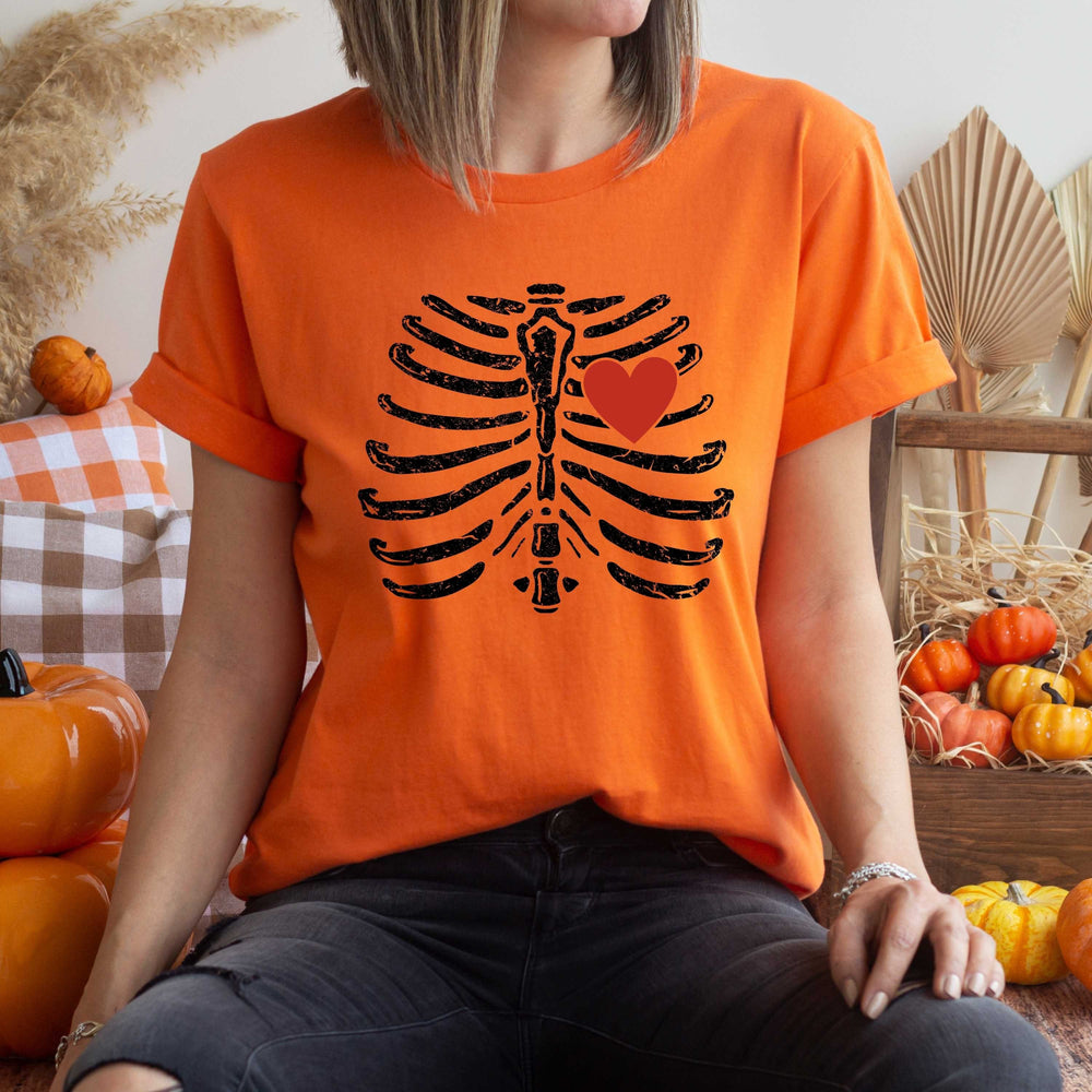 Skeleton Heart Shirt – Distressed Rib Cage Halloween Tee