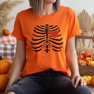 Skeleton Heart Shirt – Distressed Rib Cage Halloween Tee