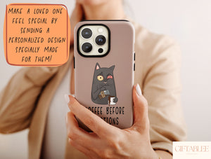 Funny Kawaii Cat Phone Case – Coffee Before Questions