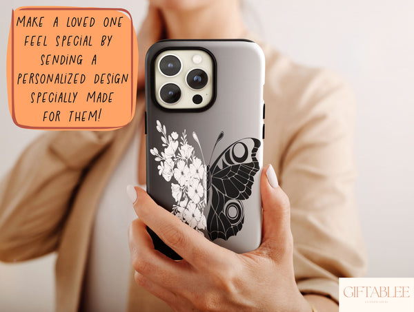 Black White Butterfly Phone Case – Elegant Floral Art Design