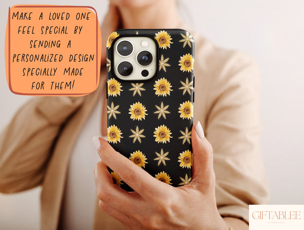 Aesthetic Sunflower Phone Case – Black Floral & Yellow Sunflower Pattern