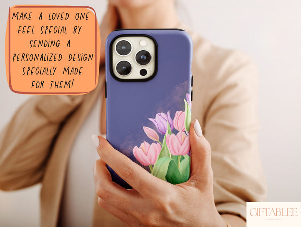 Tulip Flower Phone Case – Watercolor Pink & Lavender Floral Botanical Design