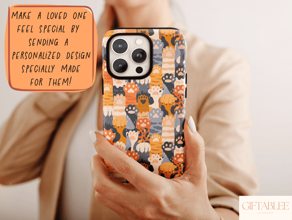 Cat Paw Print Phone Case – Cute Colorful Paw Pattern Cat Lover Gift