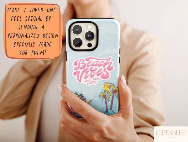 Summer Vibes Phone Case – Cute Beach & Strawberry Design
