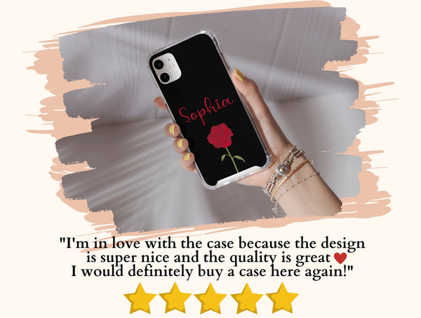 Personalized Rose Phone Case – Custom Name & Single Red Rose on Black