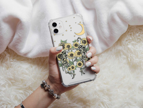 Dancing Skeleton in Sunflower Phone Case – Gothic Floral Art