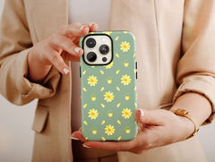 Yellow Daisy Phone Case – Sage Green Floral & Spring Botanical Pattern