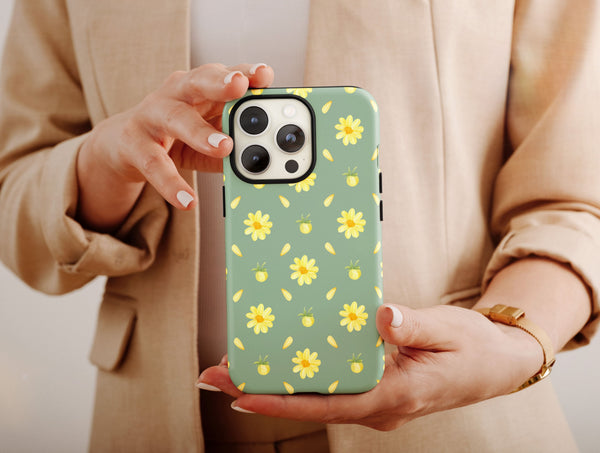 Yellow Daisy Phone Case – Sage Green Floral & Spring Botanical Pattern