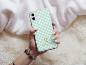Gingham Phone Case – Personalized Monogram & Pastel Checkered Design