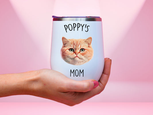 Personalized Pet Face Wine Tumbler, Custom Cat Tumbler For Cat Owner Birthday Gift, Pet Photo Tumbler, Custom Tumbler For Cat's Week Gift