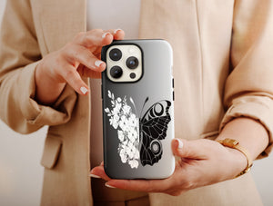 Black White Butterfly Phone Case – Elegant Floral Art Design