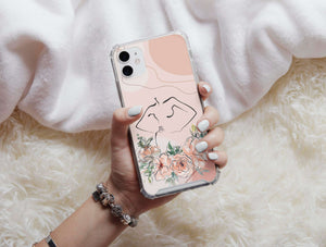 Pink Line Art Phone Case – Elegant Floral Botanical Design