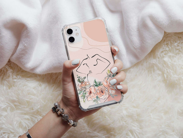 Pink Line Art Phone Case – Elegant Floral Botanical Design