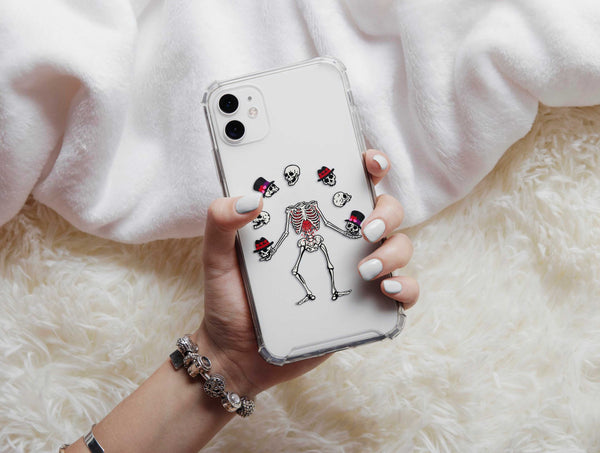 Funny Dancing Skeleton Phone Case | Whimsical Skull Halloween Phone Cover | Gothic Art Case