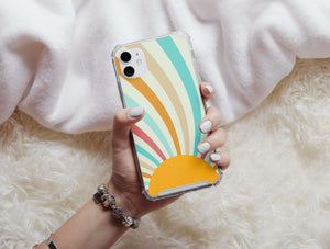 Retro Sun Print Phone Case – Vintage Sunburst Design