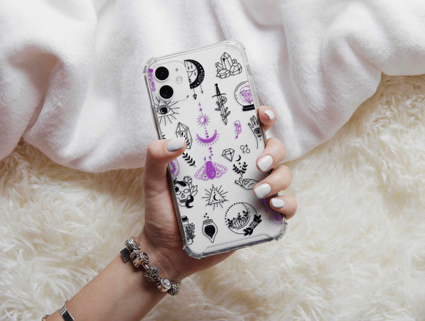 Esoteric Witch Phone Case – Mystical Crystal & Moon Pattern