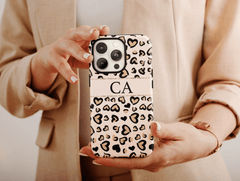 Personalized Leopard Print Phone Case – Custom Initials Heart