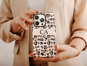 Personalized Leopard Print Phone Case – Custom Initials Heart