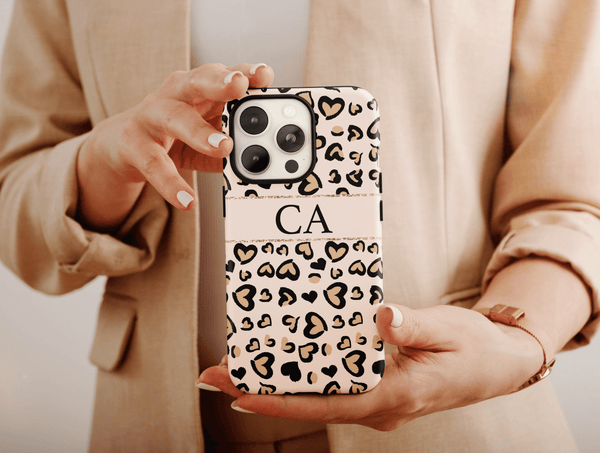 Personalized Leopard Print Phone Case – Custom Initials Heart
