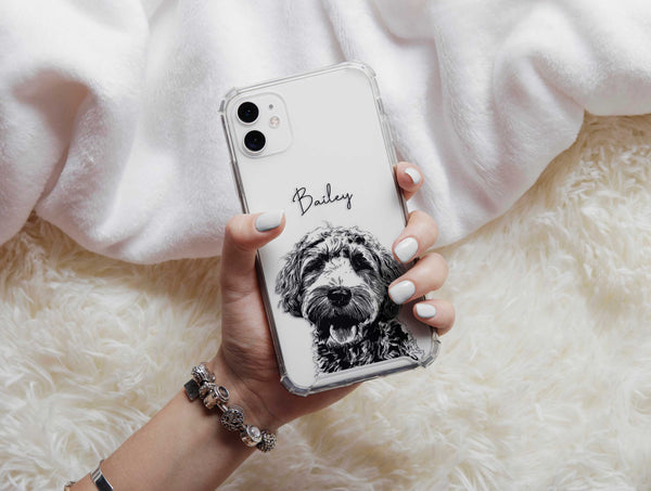 Black And White Pet Portrait Phone Case – Custom Dog Artwork