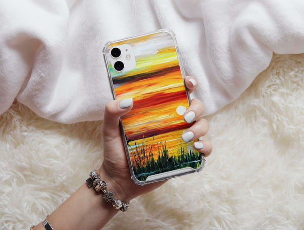 Sunset Painting Print Phone Case – Golden Lake Landscape Art