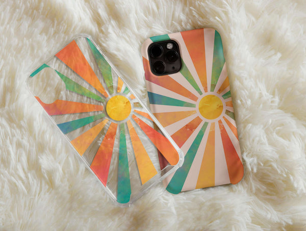 Boho Sun Rays Phone Case – Retro Mid Century Sunshine Design