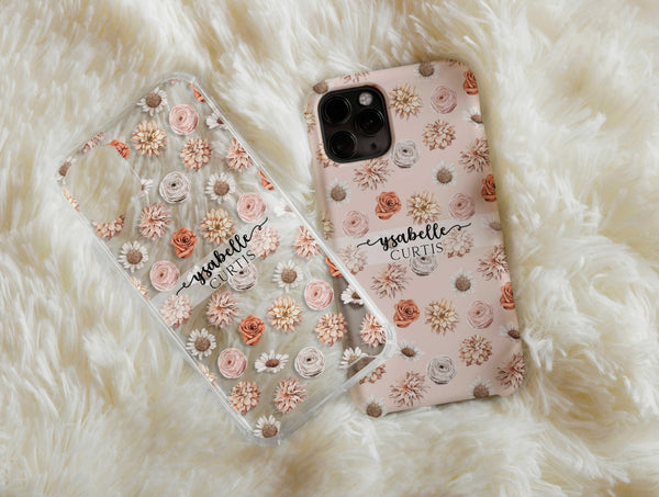 Custom Floral Name Phone Case – Personalized Botanical Flower Design