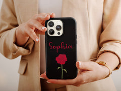 Personalized Rose Phone Case – Custom Name & Single Red Rose on Black