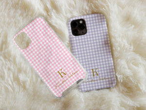 Gingham Phone Case – Personalized Monogram & Pastel Checkered Design