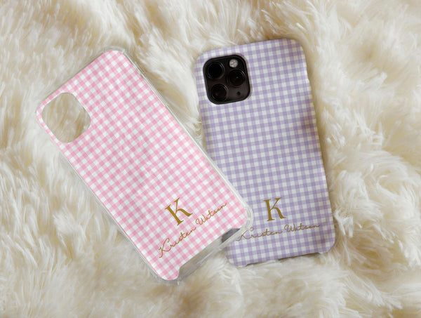 Gingham Phone Case – Personalized Monogram & Pastel Checkered Design