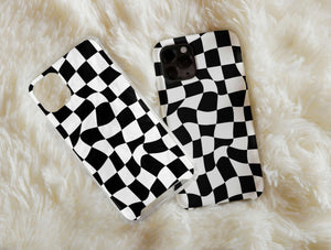 Black And White Checkered Phone Case – Wavy Distorted Checkerboard Design