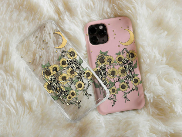 Dancing Skeleton in Sunflower Phone Case – Gothic Floral Art