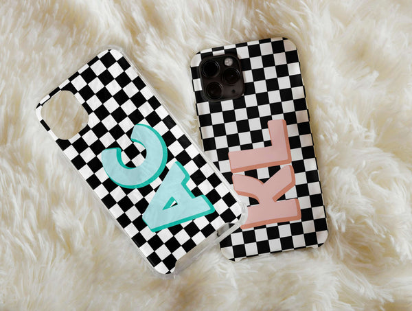 Personalized Checker Board Phone Case – Custom Name, Initials & Retro Y2K Design