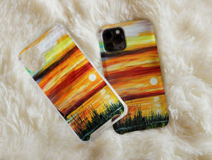 Sunset Painting Print Phone Case – Golden Lake Landscape Art