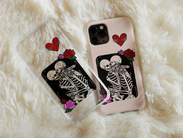Skeleton Lovers Phone Case – Gothic Romance Rose Phone Cover