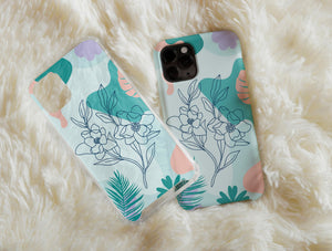 Flower Abstract Phone Case – Blue Botanical Floral Line Art Pastel Design