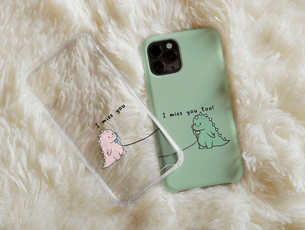 Cute Dinosaurs Phone Case – Matching Couple “I Miss You”