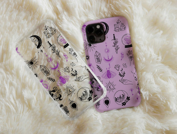Esoteric Witch Phone Case – Mystical Crystal & Moon Pattern
