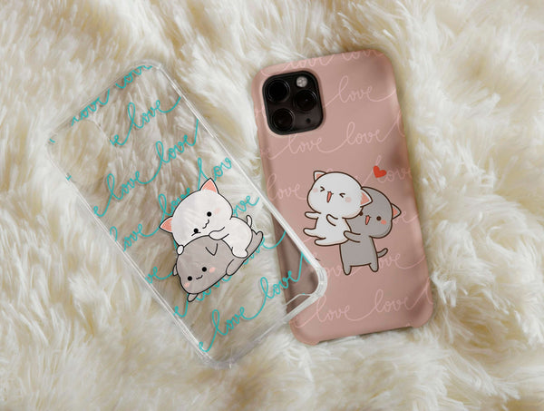 Couple Cats Phone Case – Cute Kawaii Cuddling Cat Couple Design