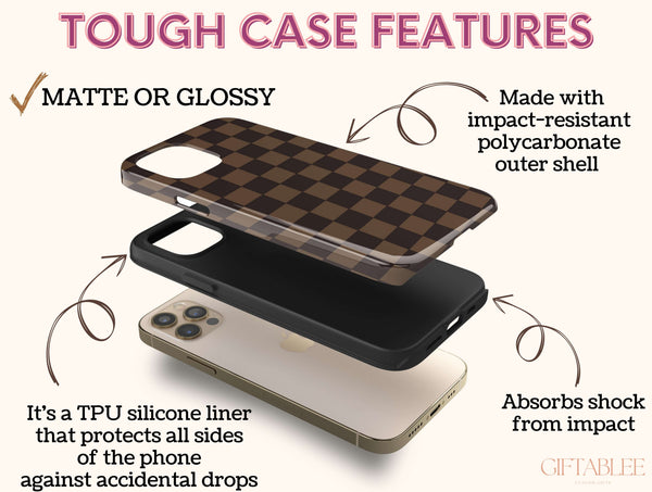 Retro Checker Phone Case – Timeless Neutral Geometric Style
