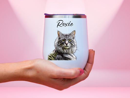 Customized Cat Portrait Wine Tumbler, Custom Cat Tumbler For Cat Lovers’ Birthday Gift, Fur Parent Tumbler, Custom Gifts For Cat's Week Gift