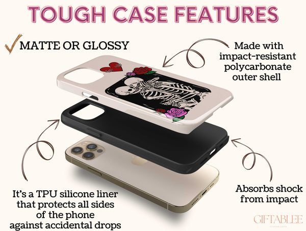 Skeleton Lovers Phone Case – Gothic Romance Rose Phone Cover