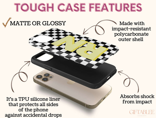Personalized Checker Board Phone Case – Custom Name, Initials & Retro Y2K Design
