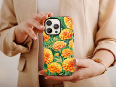 Marigold Flower Phone Case – Watercolor Yellow & Orange Floral Design