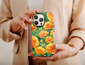 Marigold Flower Phone Case – Watercolor Yellow & Orange Floral Design