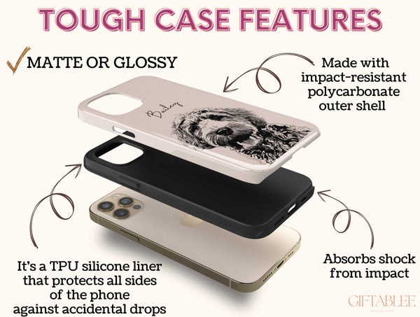 Black And White Pet Portrait Phone Case – Custom Dog Artwork