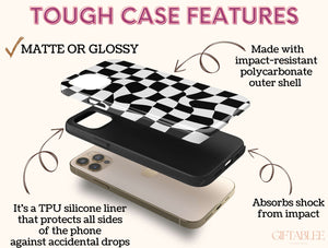 Black And White Checkered Phone Case – Wavy Distorted Checkerboard Design
