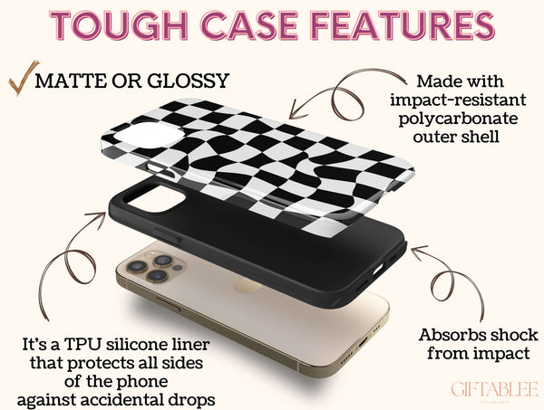 Black And White Checkered Phone Case – Wavy Distorted Checkerboard Design