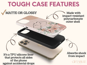 Pink Line Art Phone Case – Elegant Floral Botanical Design